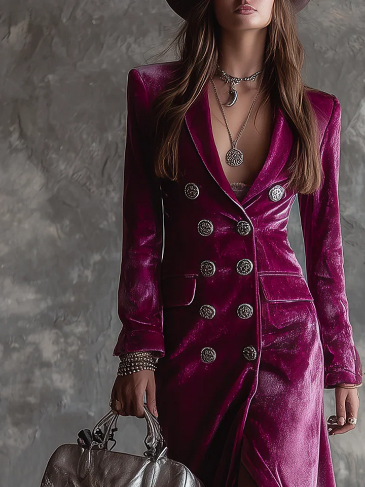 SEVILLE | Vintage Button-down Velvet Long Blazer