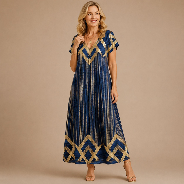 Emily Printed V-Neck Vacation Maxi Dress