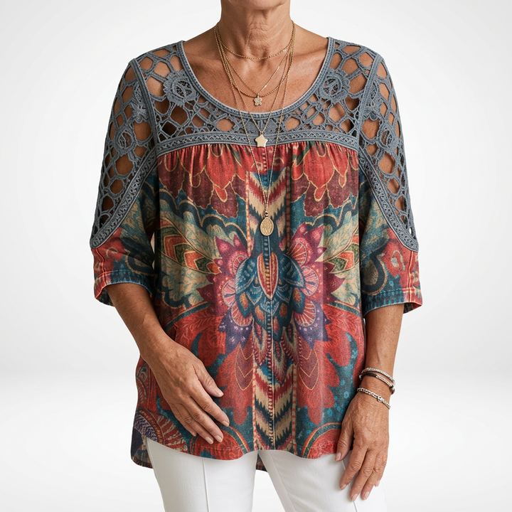 Elisa — Printed Ethnic Bohemian Blouse with Natural Femininity
