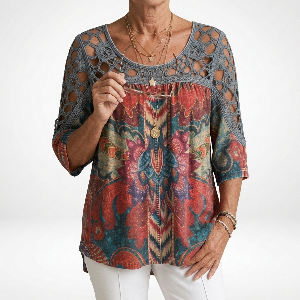 Elisa — Printed Ethnic Bohemian Blouse with Natural Femininity