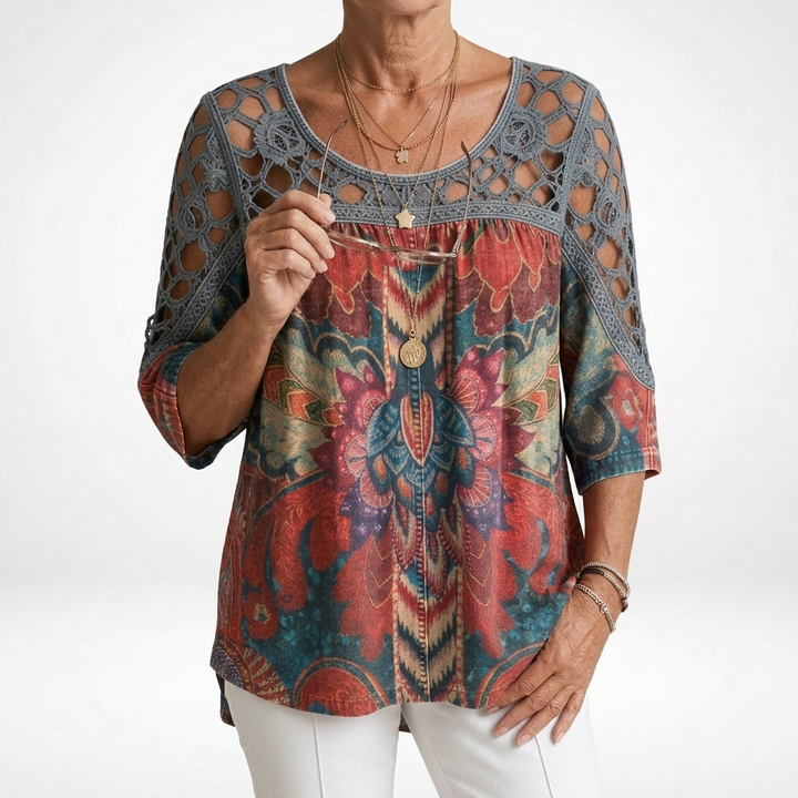 Elisa — Printed Ethnic Bohemian Blouse with Natural Femininity