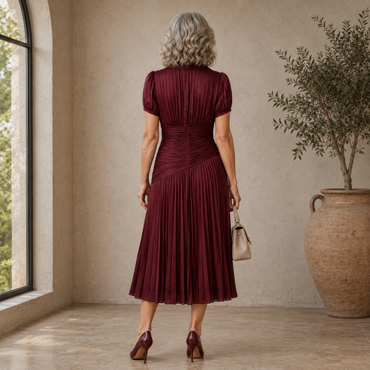 Theodora | Pleated Waistline Stripe Midi Dress