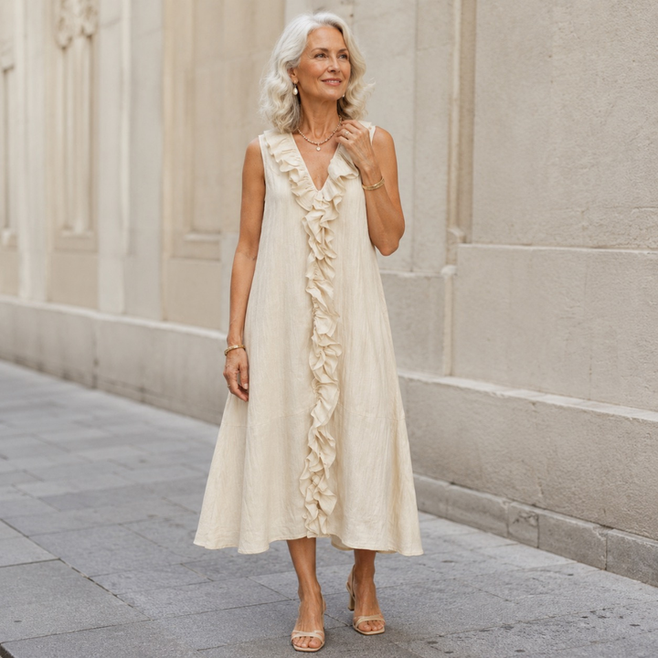 Vicky | Ruffle-Front V-Neck Sleeveless Maxi Dress