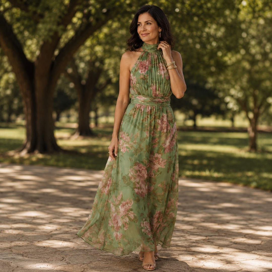 Mirelle | Gathered Halter Midi Dress