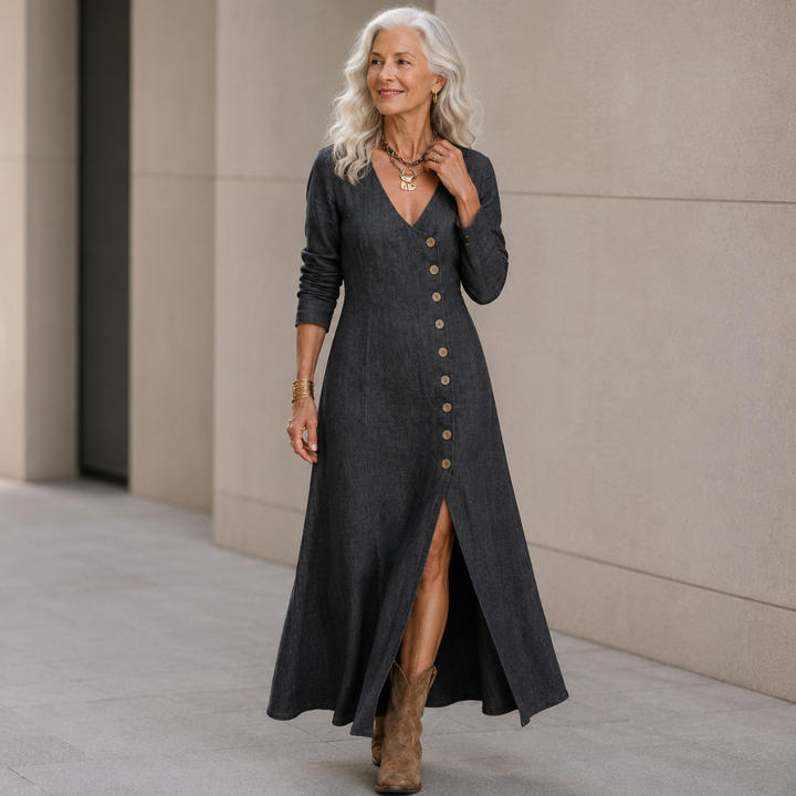 Doris  Button-Front Maxi Dress