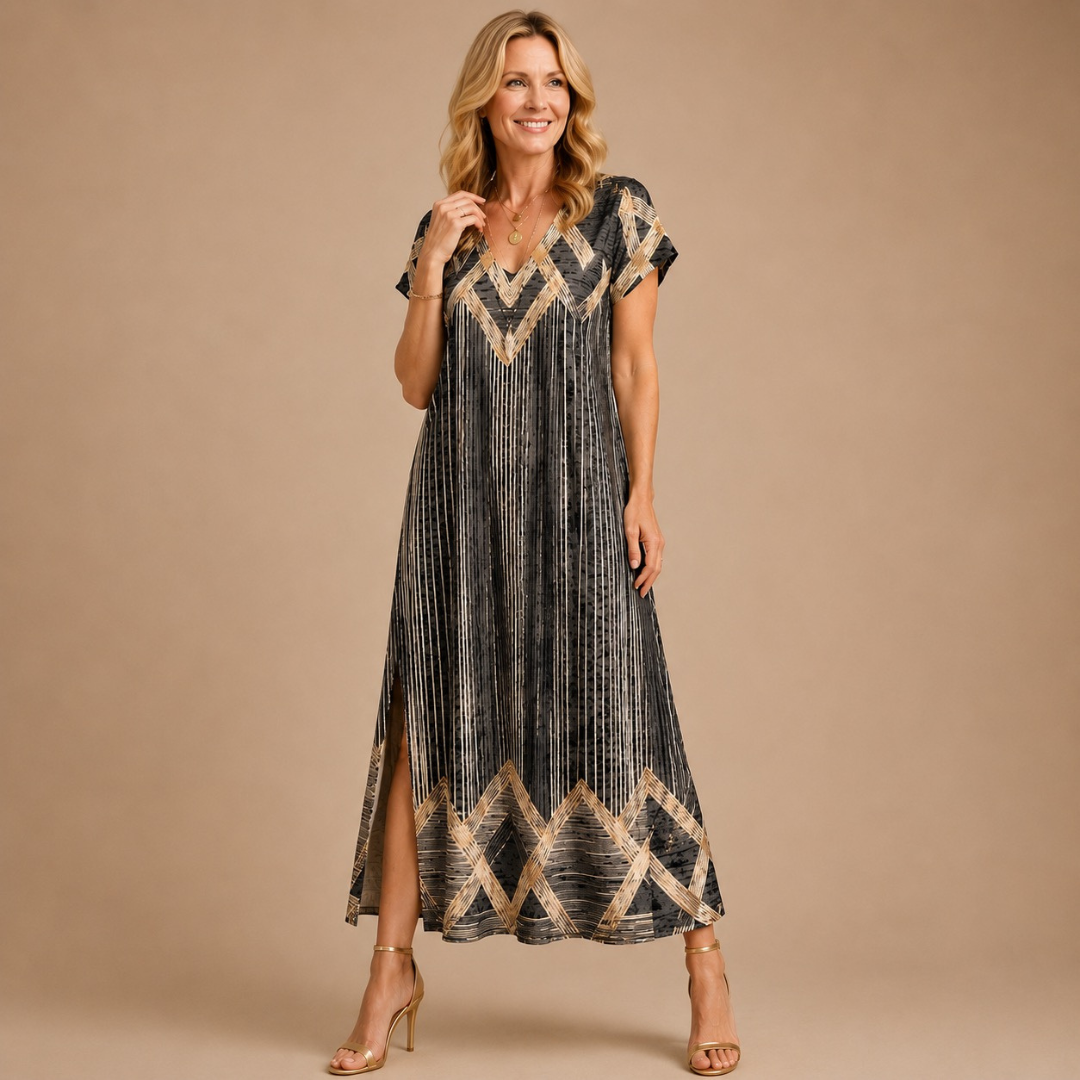 Emily Printed V-Neck Vacation Maxi Dress