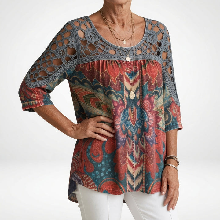 Elisa — Printed Ethnic Bohemian Blouse with Natural Femininity