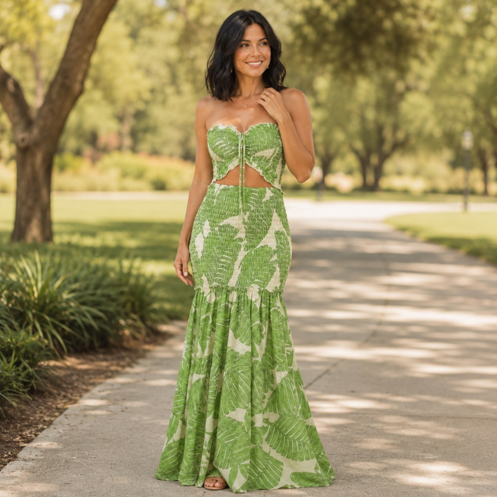 Azaria | Strapless Two Piece Printed Maxi Dress Set