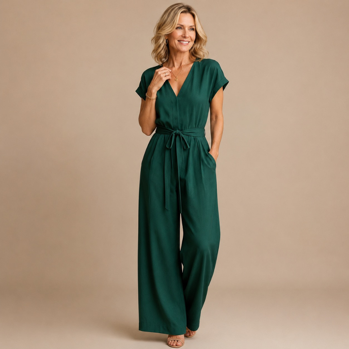 Marina - Flowing Belted Wide-Leg Jumpsuit