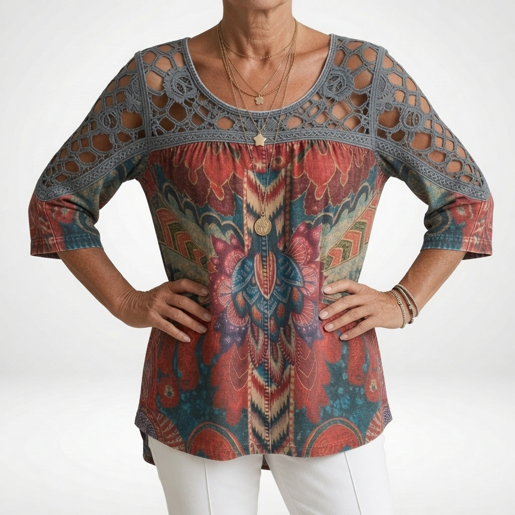 Elisa — Printed Ethnic Bohemian Blouse with Natural Femininity