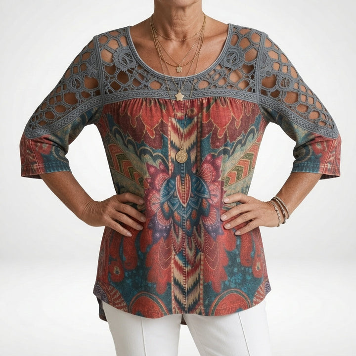 Elisa — Printed Ethnic Bohemian Blouse with Natural Femininity