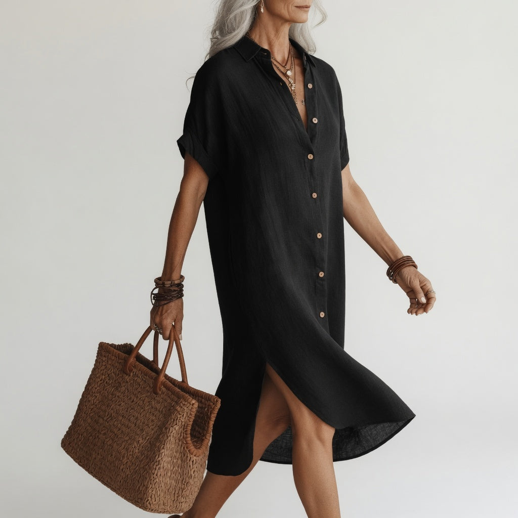 Evanelie — Premium Breathable Midi Shirt Dress with Effortless Elegance