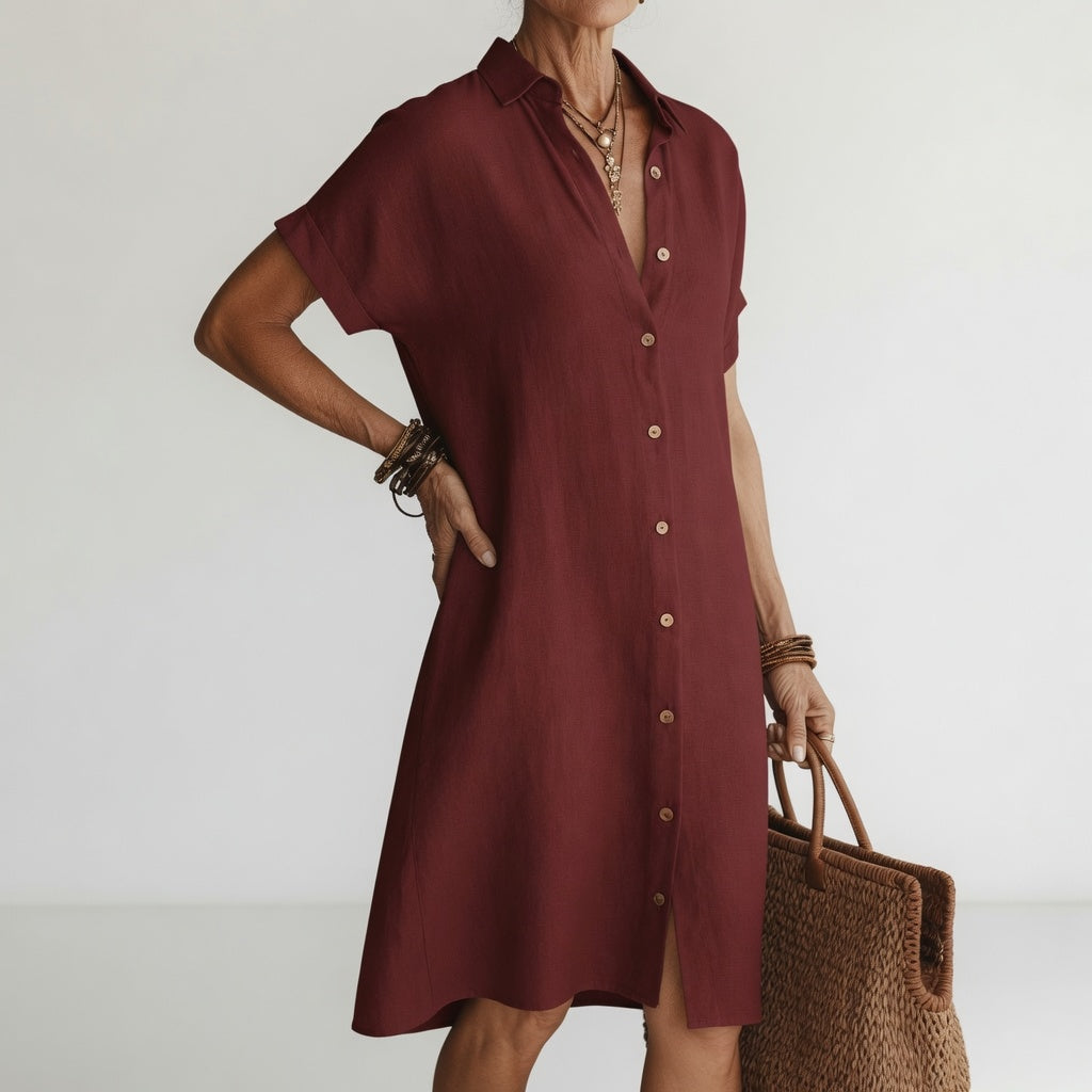 Evanelie — Premium Breathable Midi Shirt Dress with Effortless Elegance