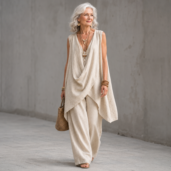 Women's Bohemian Style Loose Cotton And Linen Set