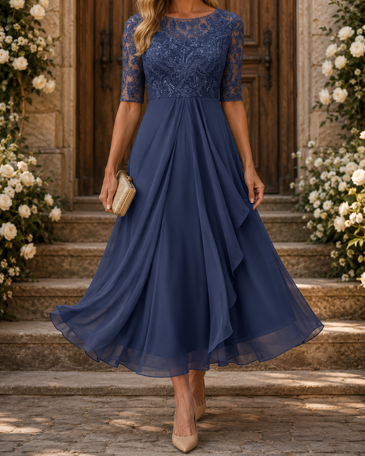 Rosa | Lace Bodice Pleated Midi Dress