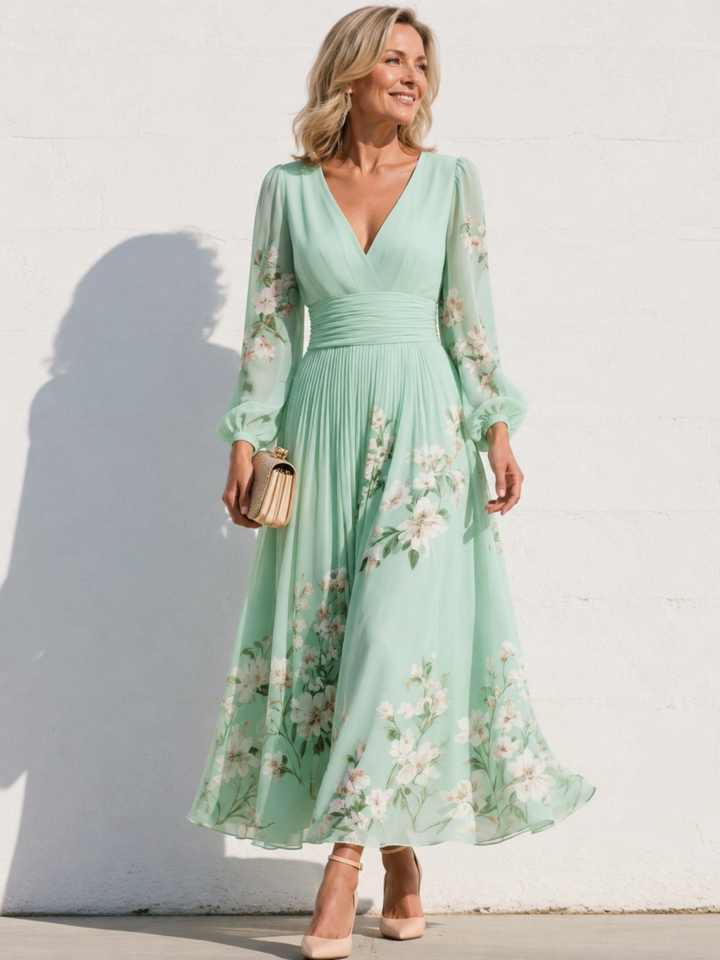 Suzanne | Elegant Floral Pleated Maxi Dress