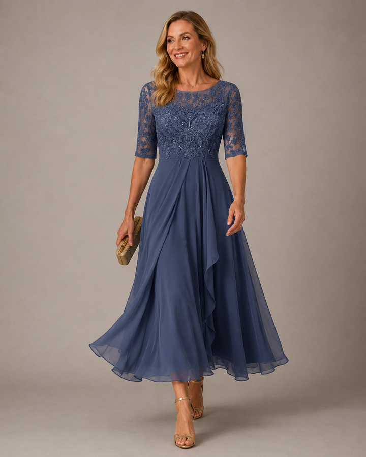 Rosa | Lace Bodice Pleated Midi Dress