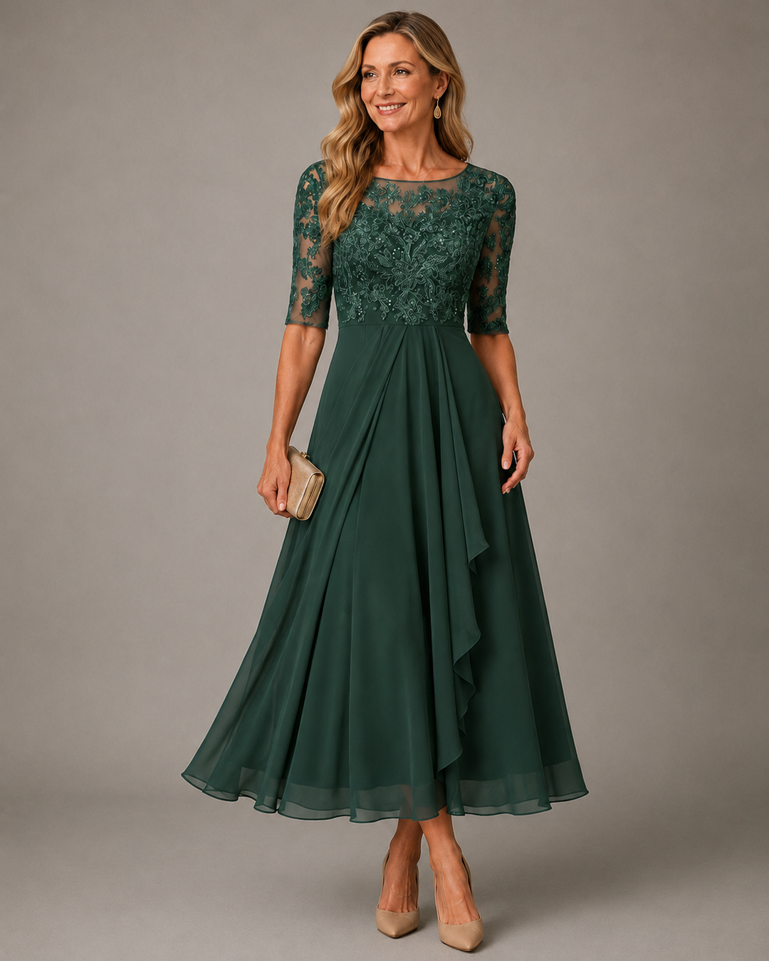 Rosa | Lace Bodice Pleated Midi Dress