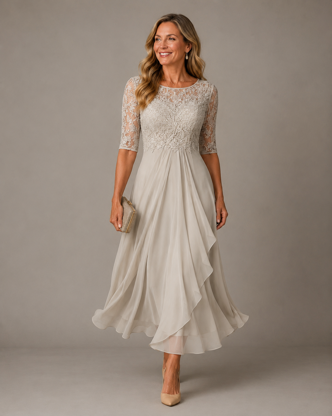 Rosa | Lace Bodice Pleated Midi Dress