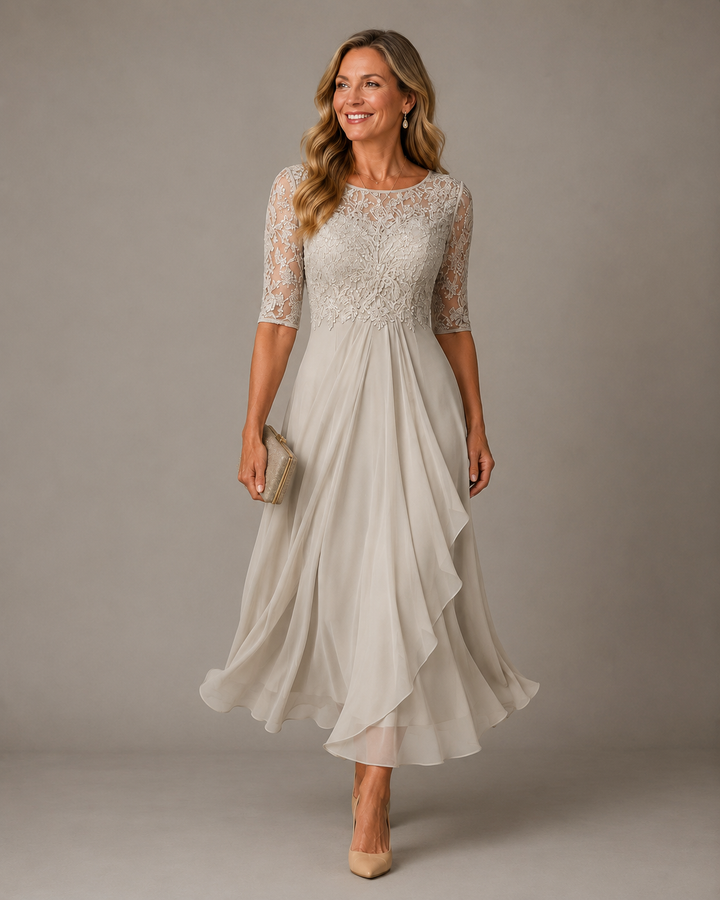 Rosa | Lace Bodice Pleated Midi Dress