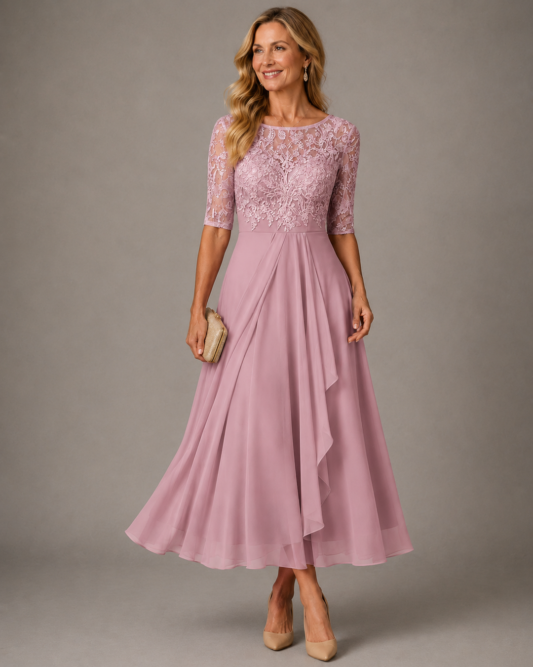 Rosa | Lace Bodice Pleated Midi Dress