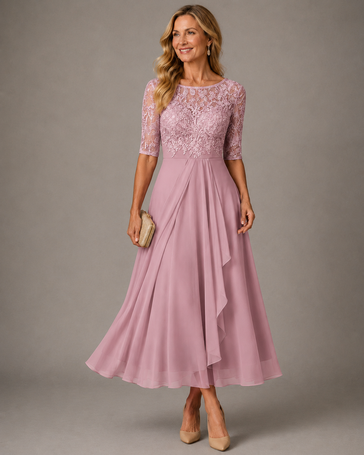 Rosa | Lace Bodice Pleated Midi Dress
