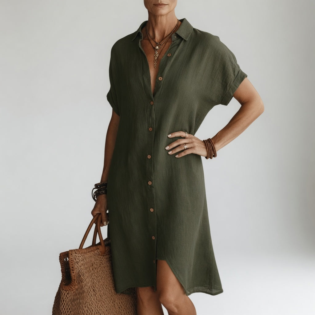 Evanelie — Premium Breathable Midi Shirt Dress with Effortless Elegance