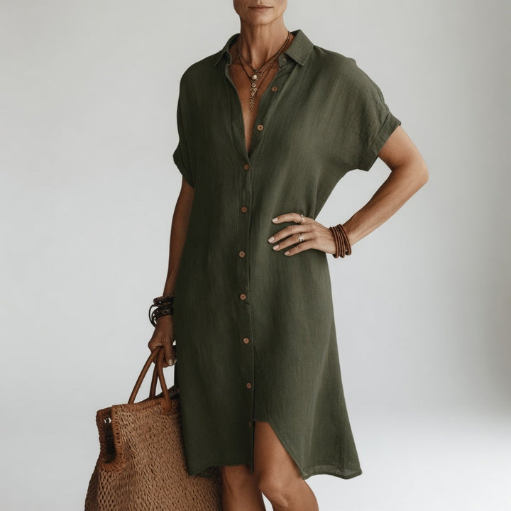 Evanelie — Premium Breathable Midi Shirt Dress with Effortless Elegance