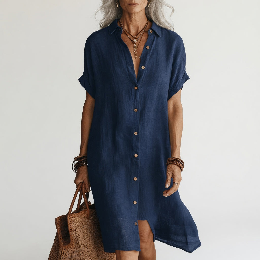 Evanelie — Premium Breathable Midi Shirt Dress with Effortless Elegance