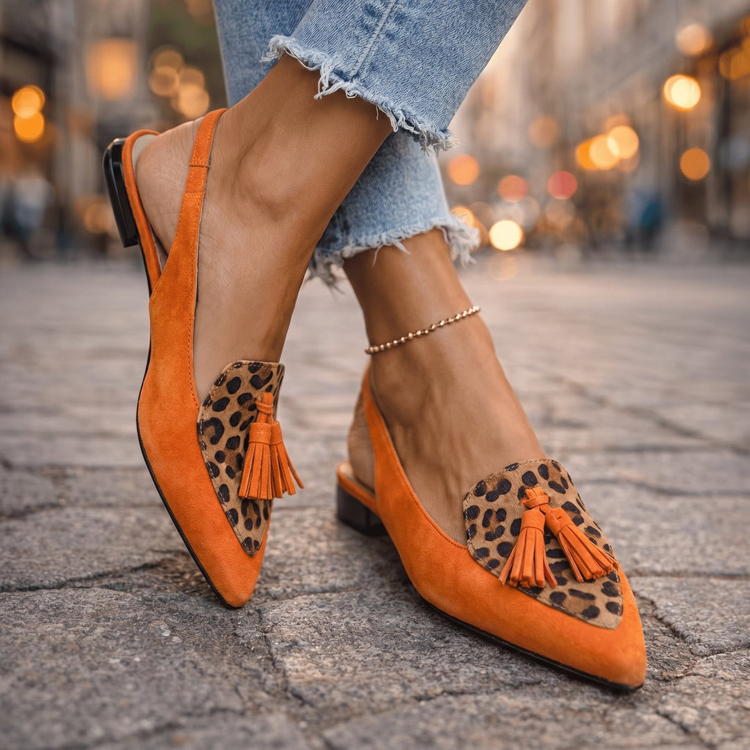Lorena | Two-Tone Suede Flats with Pom Poms
