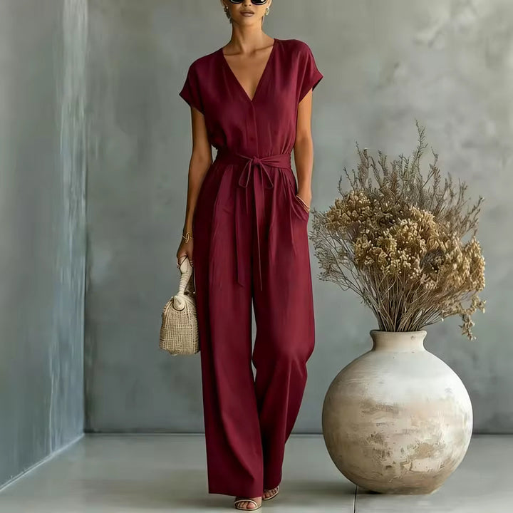 Marina - Flowing Belted Wide-Leg Jumpsuit