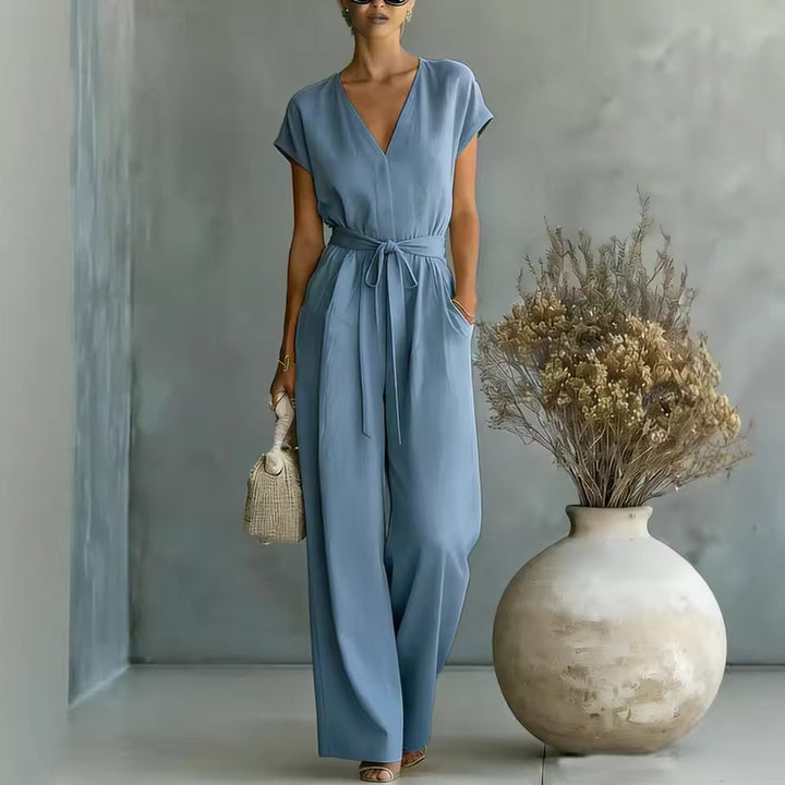 Marina - Flowing Belted Wide-Leg Jumpsuit