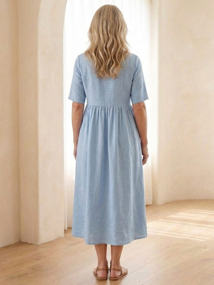 Maricel | Short Sleeve Gathered Midi Dress