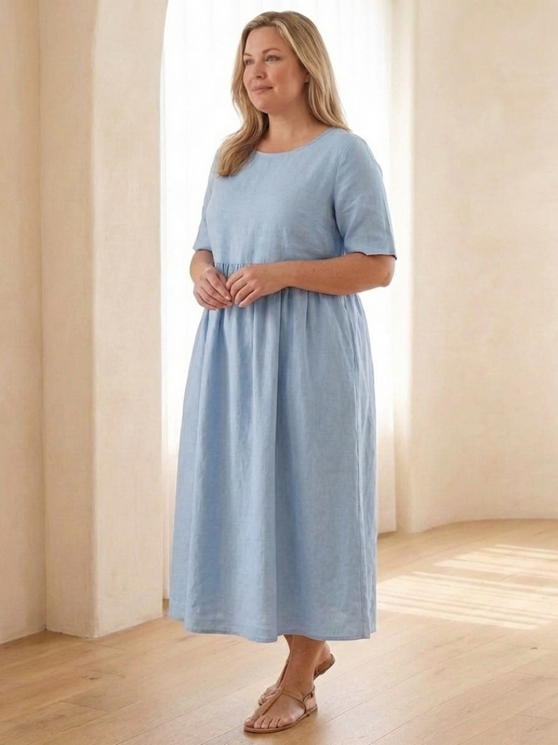 Maricel | Short Sleeve Gathered Midi Dress