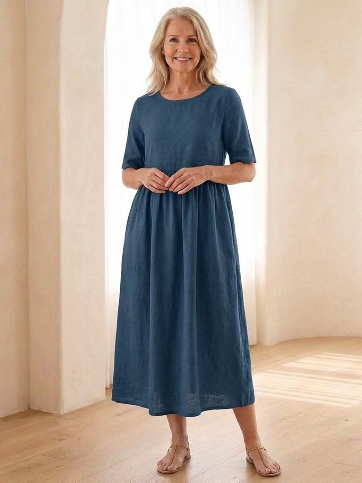Maricel | Short Sleeve Gathered Midi Dress
