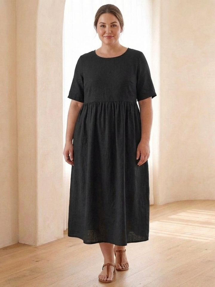 Maricel | Short Sleeve Gathered Midi Dress