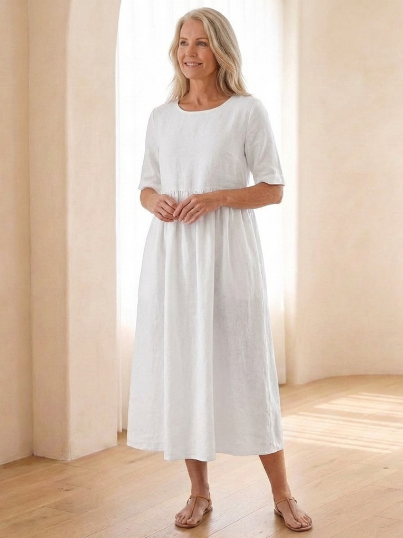 Maricel | Short Sleeve Gathered Midi Dress