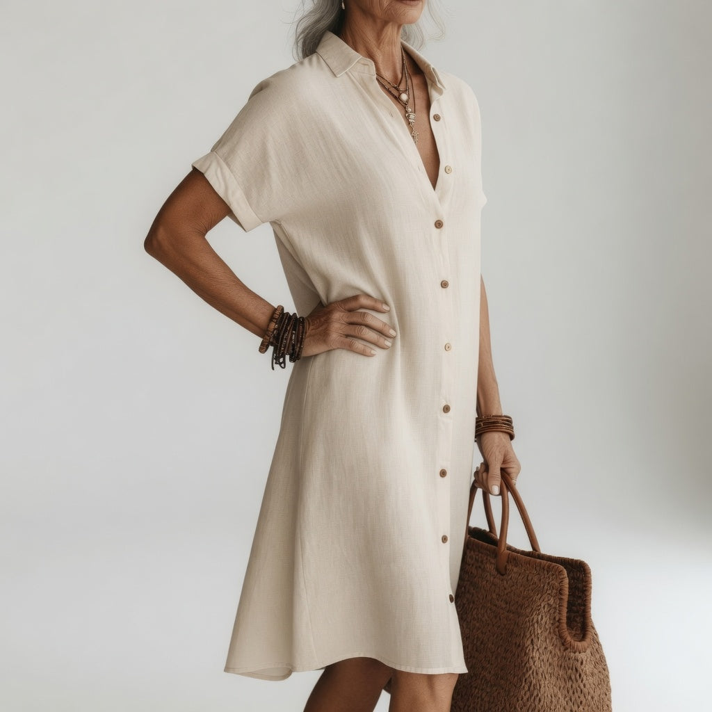Evanelie — Premium Breathable Midi Shirt Dress with Effortless Elegance