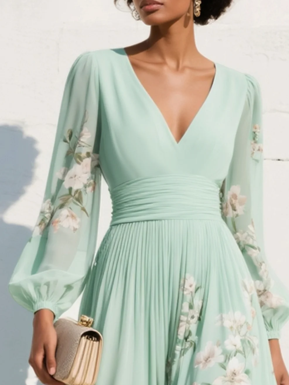 Suzanne | Elegant Floral Pleated Maxi Dress