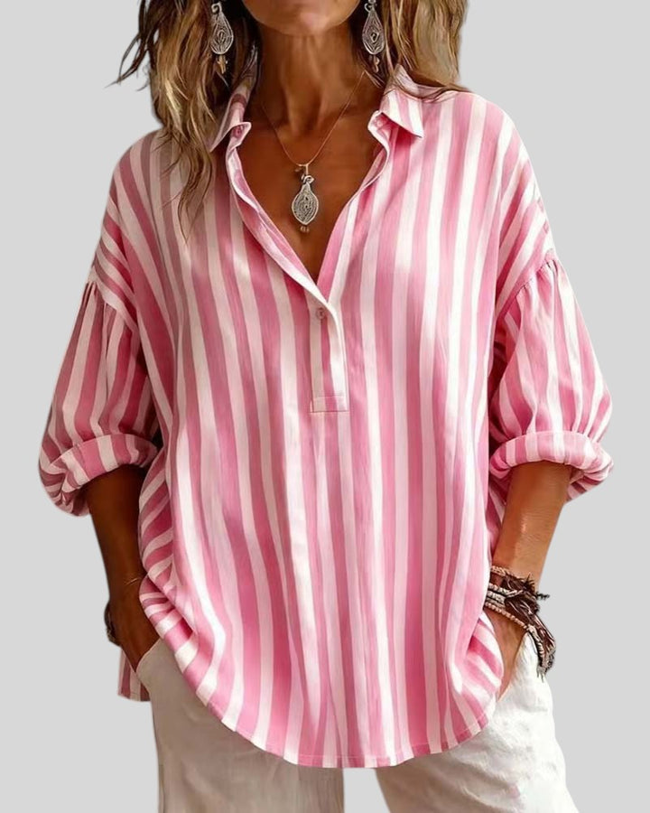 Nora | Loose Striped Blouse with Collar