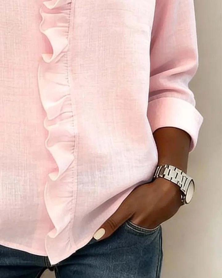Susan | Blouse with Ruffles, V-Neck and Long Sleeves
