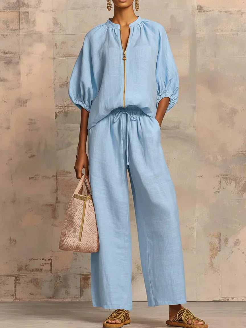 Alba | Relaxed Button-Up Shirt and Wide-Leg Pants Co-Ord Set
